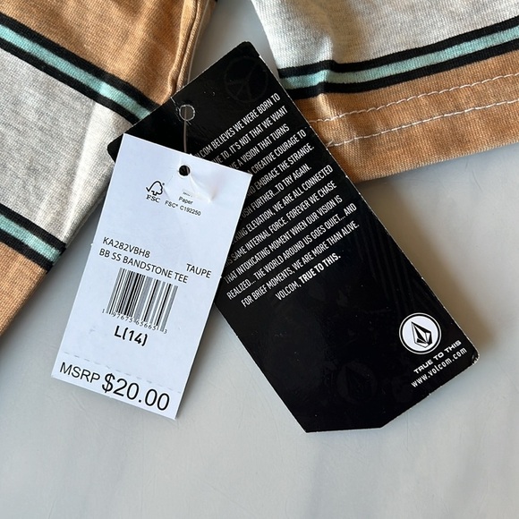 NWT Volcom Big Boys Short Sleeve Bandstone Tee Tan/Black/Blue XL/16 - Picture 3 of 7